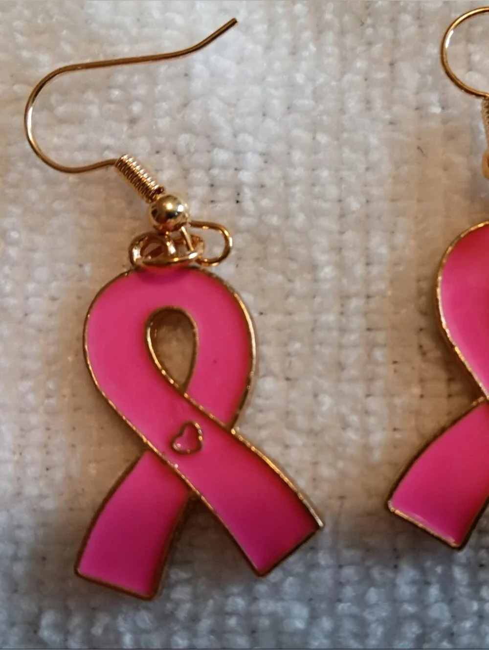 Breast Cancer Awareness. Pink Ribbon Dangle Earrings.